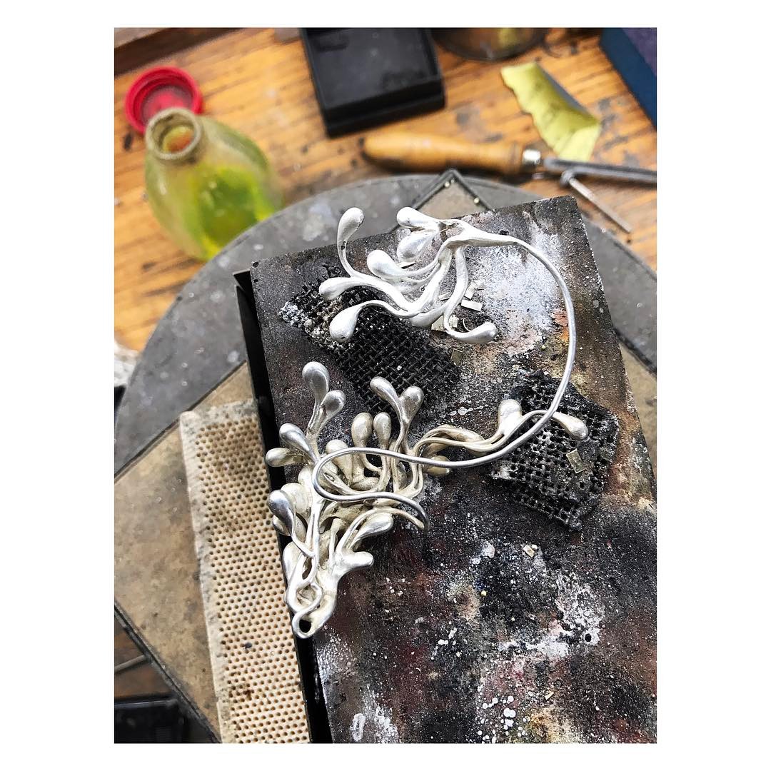 preview earrings prototype backside gold silver drop fireworks opulence elegant oneofakind handcrafted first fitting workinprogress sophisticated atelier munich instajewelry instagood goodmorning