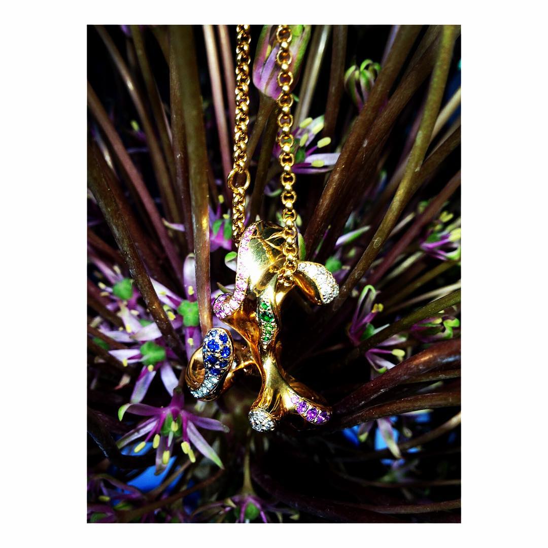 finejewelry pendant gold gemstone diamond colorful flowers blossom explosion power of beautiful nature growth bliss oneofakind atelier munich oneofakind handcrafted instajewelry instaflower instagood haveaniceday