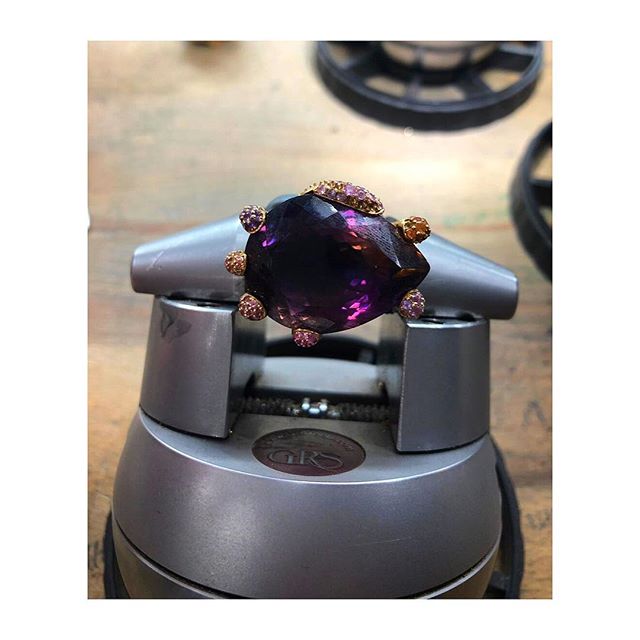 finejewelry ring nearly finished workinprogress gold rosegold ametrine gemstone setting fancy color orange pink violet sapphire coming soon behindthescene handcrafted workshop atelier munich instajewels instagood haveaniceday