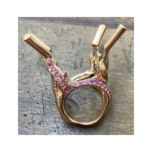 finejewellery workinprogress new ring flowergarden magnolia for a beautiful flower loving customer rosegold gold diamonds pink saphire oneofakind handmade modeled sculpture wearableart stay tuned coming soon instajewelry instagood haveaniceday